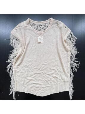 NEW ANDTHEWHY Fringe Sleeveless Sweater in Cream - M/L